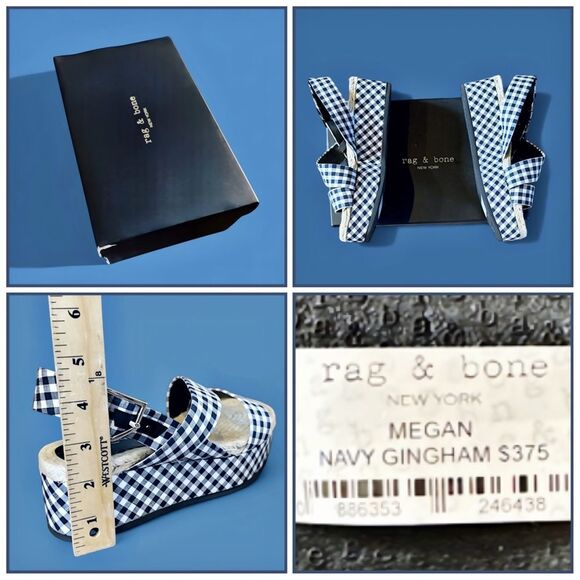 Rag & Bone Megan Platform Sandals Espadrilles Navy Gingham - Picture 11 of 16